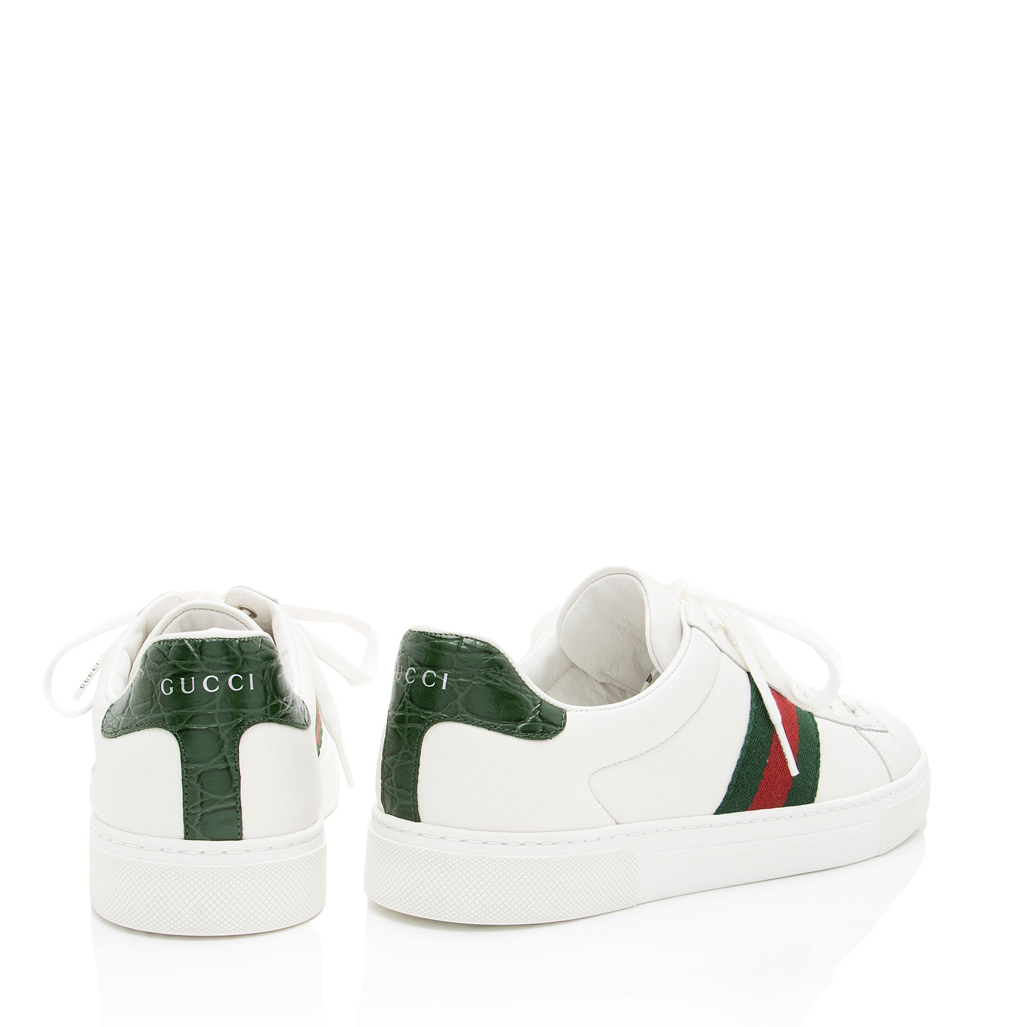 Gucci Leather Web Ace Sneakers - Size 8.5 / 38.5