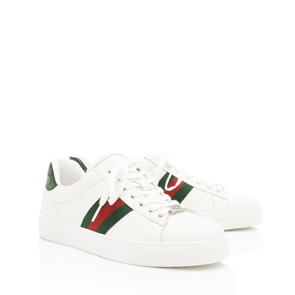 Gucci Leather Web Ace Sneakers - Size 8.5 / 38.5