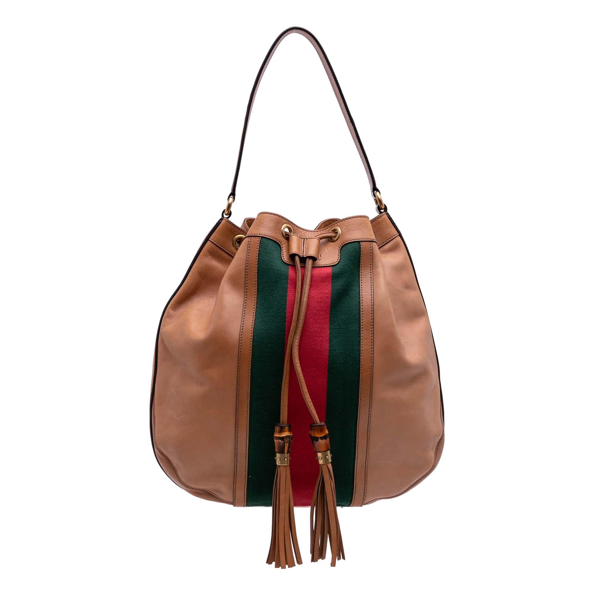 Gucci Leather Web Rania Drawstring Shoulder Bag