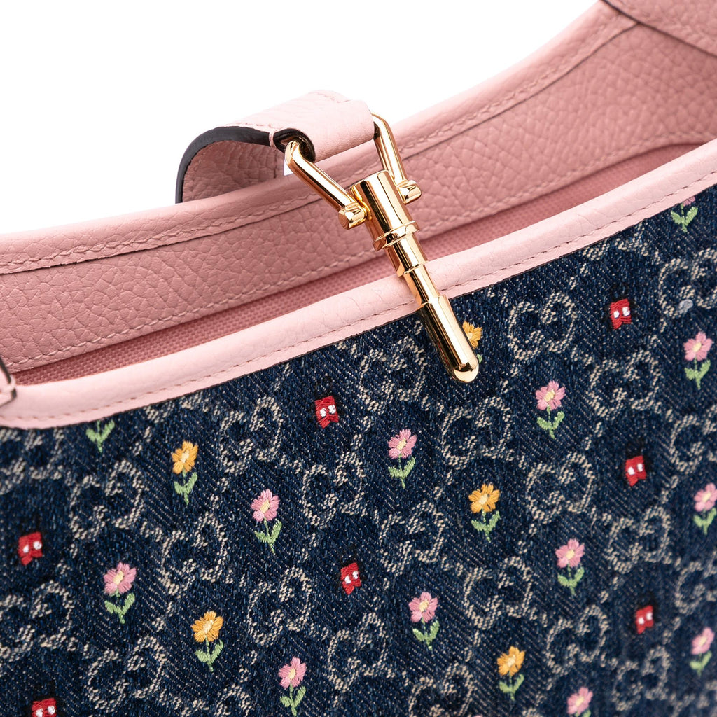 Gucci Limited Edition Small GG Embroidered DLBim Floral Jackie 1961 Crossbody