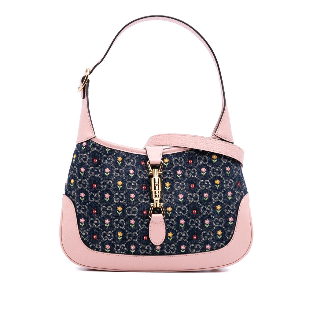 Gucci Limited Edition Small GG Embroidered DLBim Floral Jackie 1961 Crossbody
