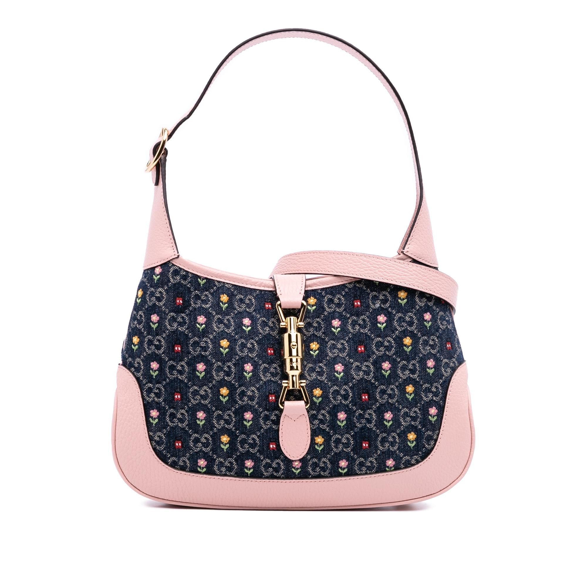 Gucci Limited Edition Small GG Embroidered DLBim Floral Jackie 1961 Crossbody