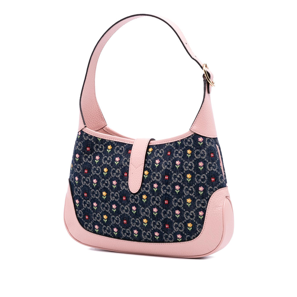 Gucci Limited Edition Small GG Embroidered DLBim Floral Jackie 1961 Crossbody