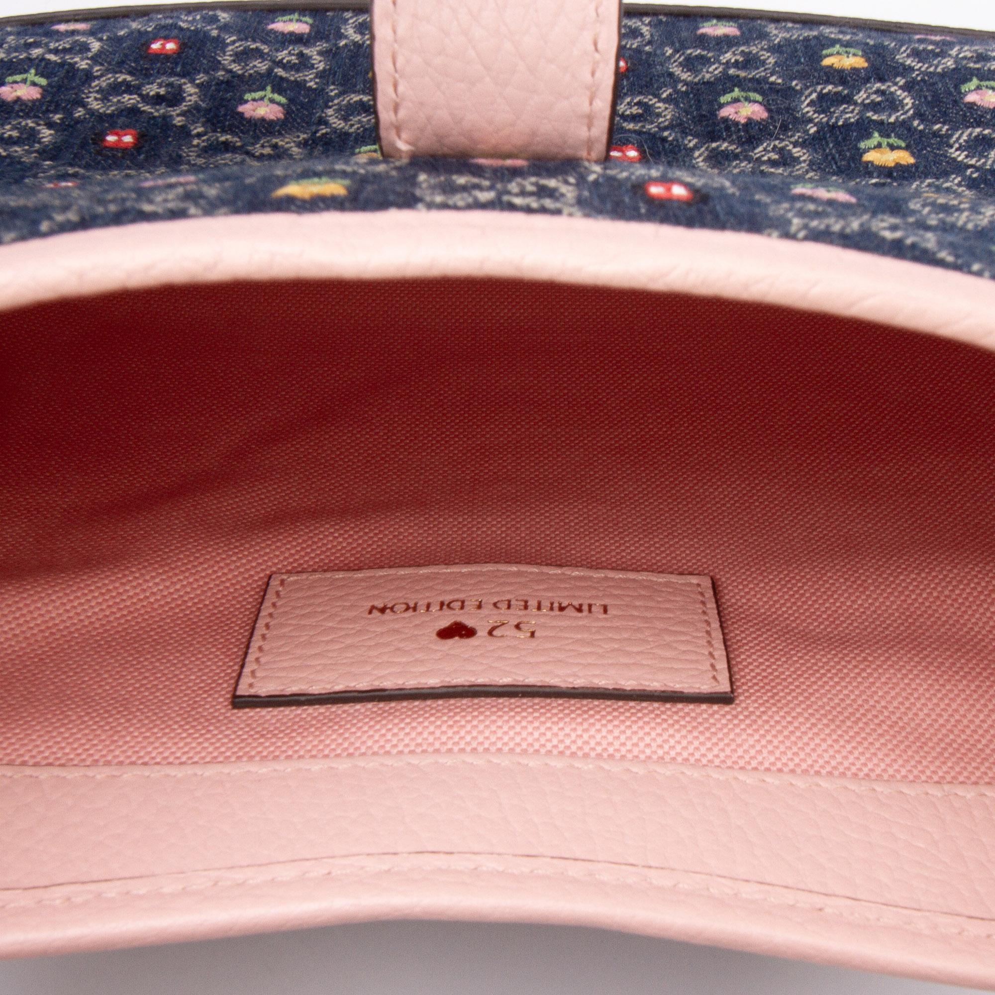 Gucci Limited Edition Small GG Embroidered Denim Floral Jackie 1961 Crossbody