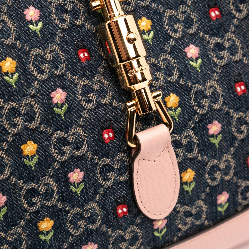 Gucci Limited Edition Small GG Embroidered Denim Floral Jackie 1961 Crossbody