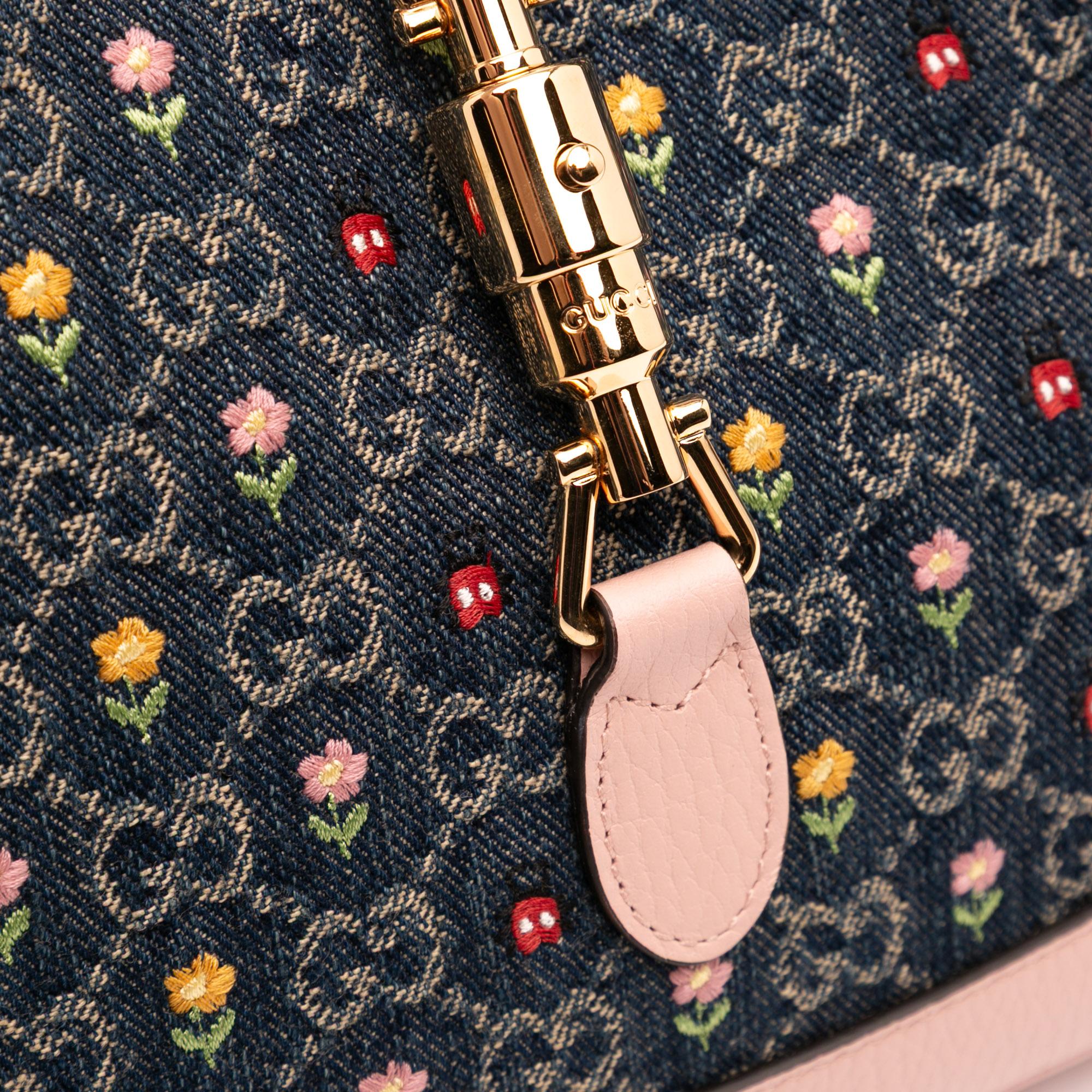 Gucci Limited Edition Small GG Embroidered Denim Floral Jackie 1961 Crossbody