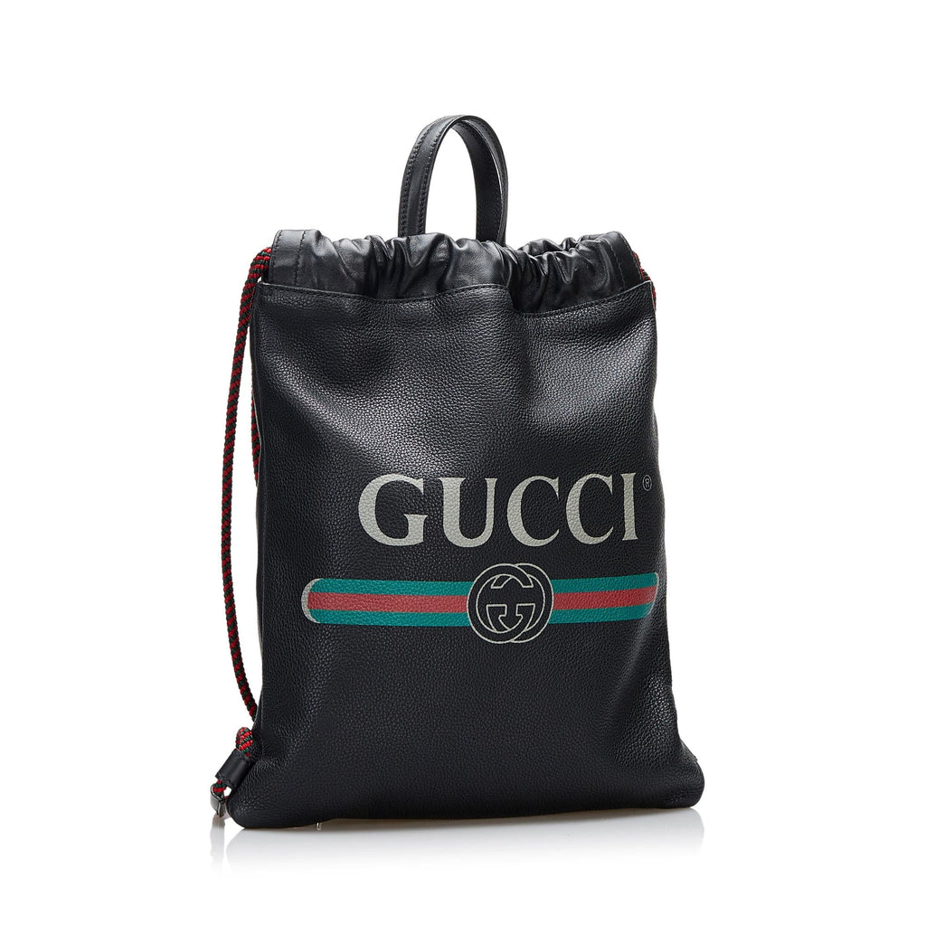 Gucci Logo Drawstring Leather Backpack (SHG-f1YPPC)