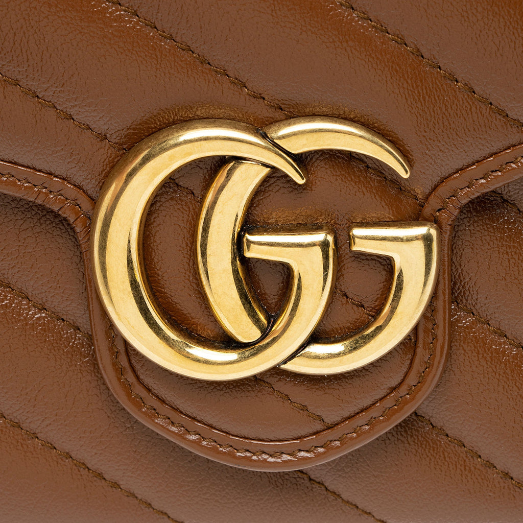Gucci Diagonal Matelasse Leather GG Marmont Wallet on Chain