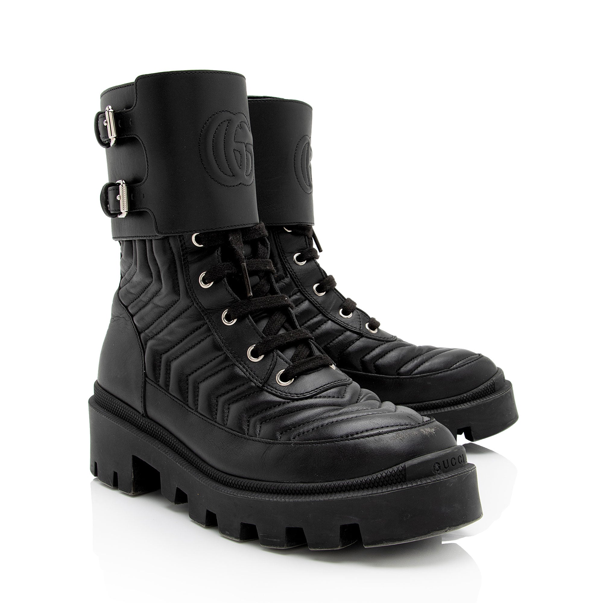 Gucci Matelasse Leather GG Marmont Charlotte Boots - Size 7.5 / 37.5 (SHF-liB5vn)
