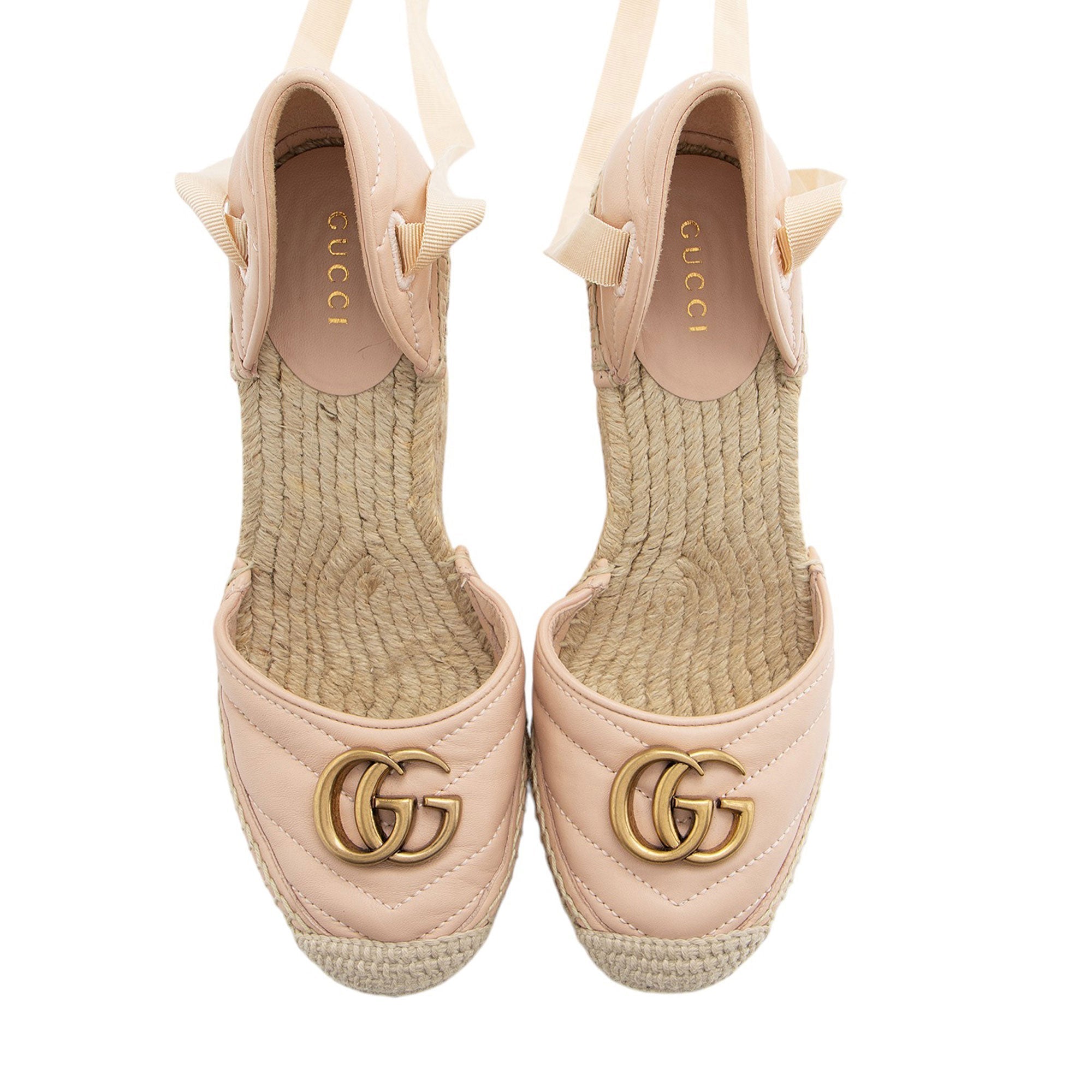 Gucci Matelasse Leather GG Marmont Espadrille Wedges - Size 7.5 / 37.5