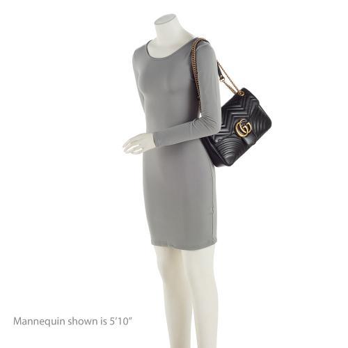 Gucci Matelasse Leather GG Marmont Medium Flap Bag (SHF-maxMO9)