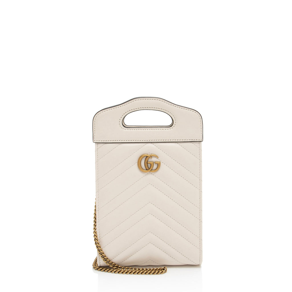 Gucci Matelasse Leather GG Marmont Mini Slip Top Handle (SHF-krsWgi)