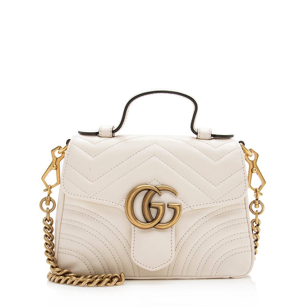 Gucci Matelasse Leather Gucci Marmont Mini Top Handle Bag (SHF-19549)