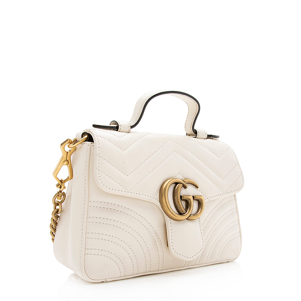 Gucci Matelasse Leather Gucci Marmont Mini Top Handle Bag (SHF-19549)
