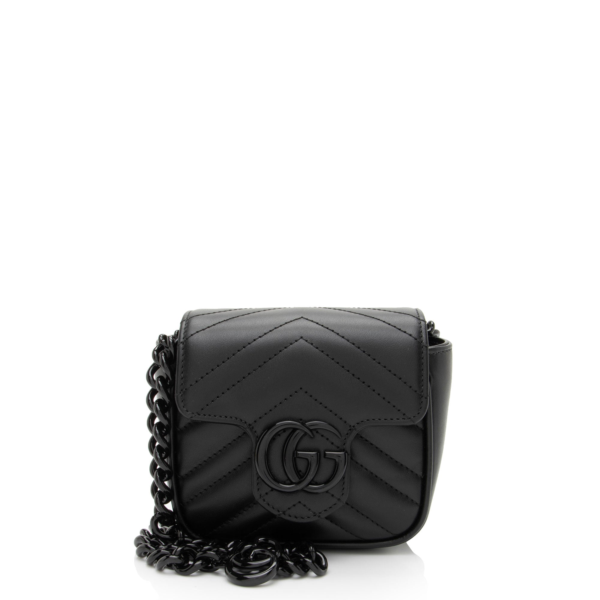 Gucci Matelasse Leather GG Marmont Monochrome Square Chain Belt Bag
