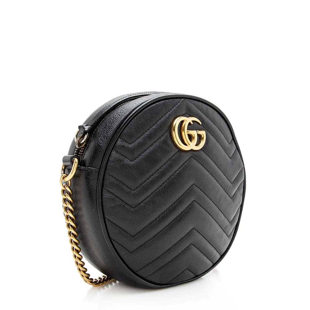 Gucci Matelasse Leather Gucci Marmont Round Mini Shoulder Bag (SHF-19018)