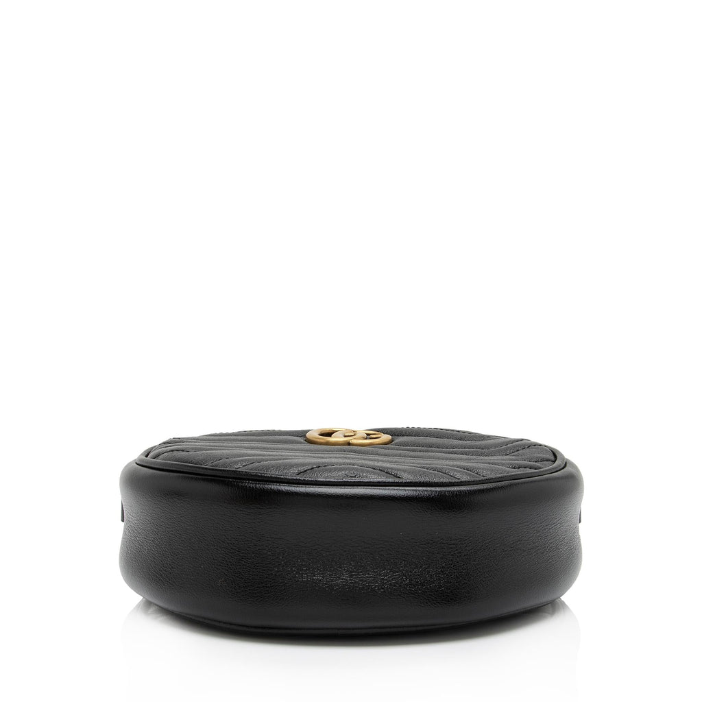 Gucci Matelasse Leather GG Marmont Round Mini Shoulder Bag (SHF-16xHJX)