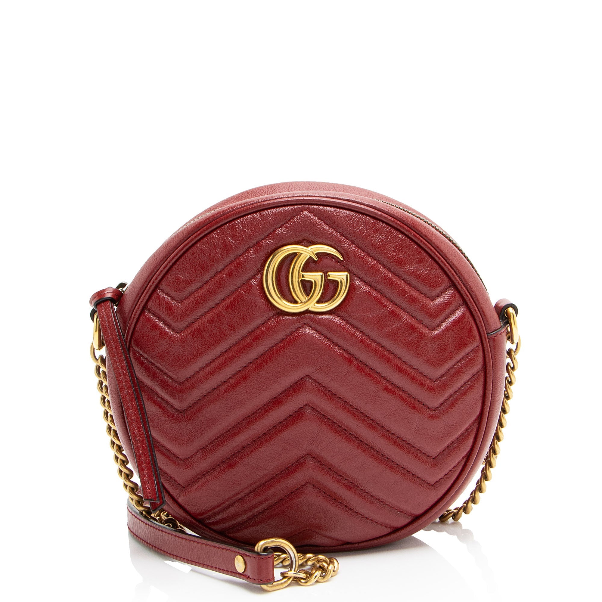 Gucci Matelasse Leather GG Marmont Round Mini Shoulder Bag