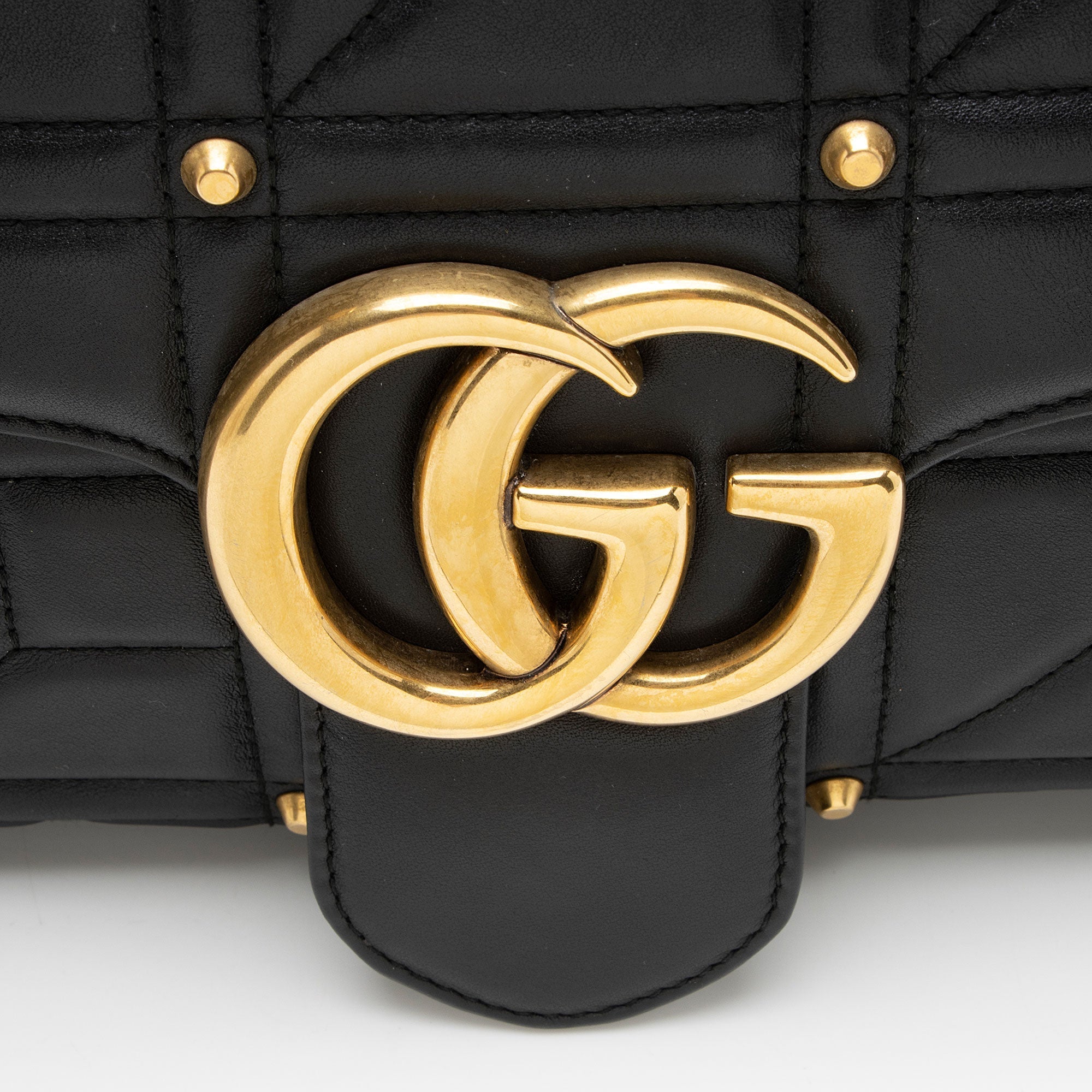 Gucci Matelasse Leather GG Marmont Studded Large Flap Bag