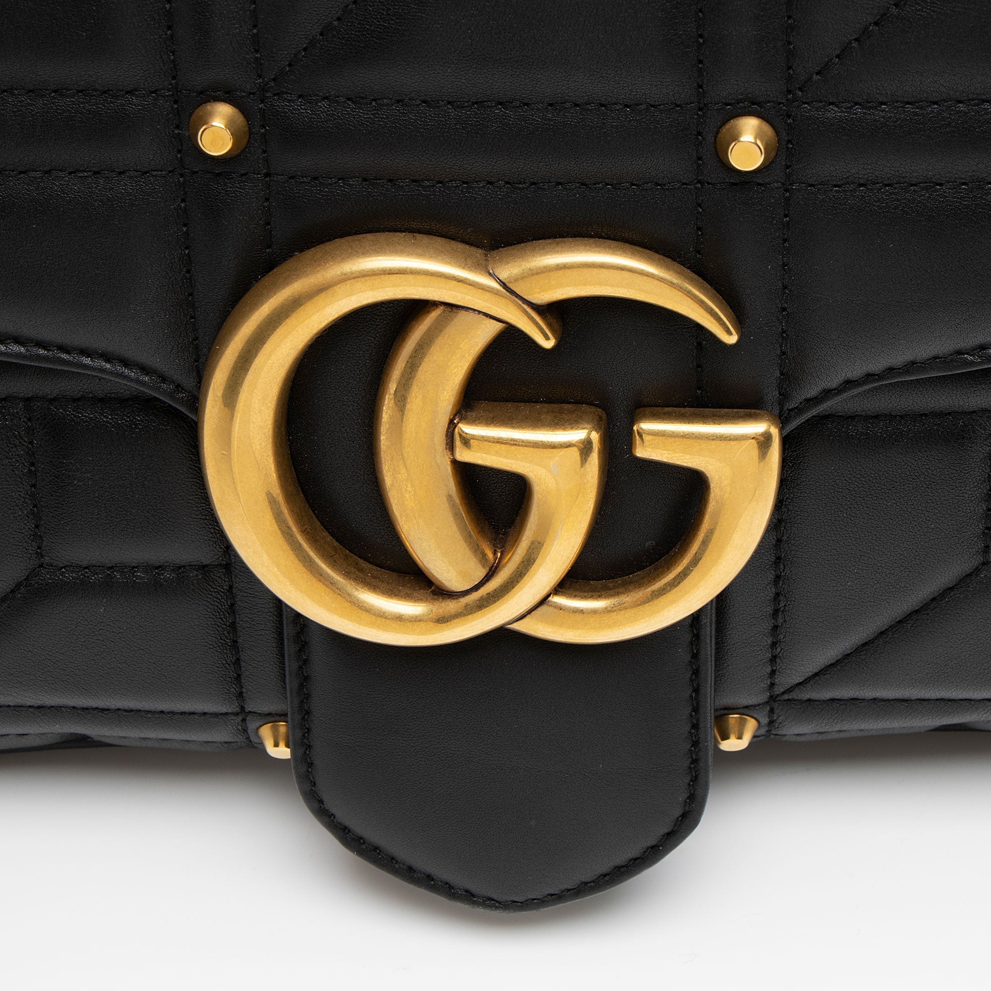Gucci Matelasse Leather GG Marmont Studded Large Flap Bag
