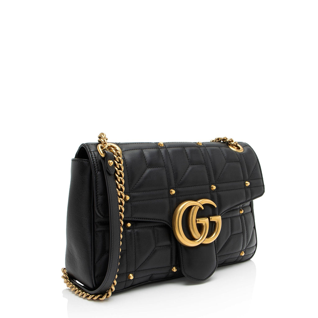 Gucci Matelasse Leather GG Marmont Studded Large Flap Bag