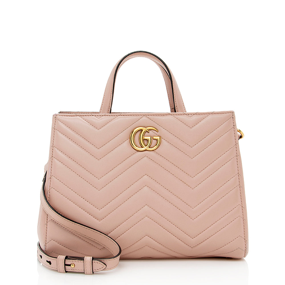 Gucci Matelasse Leather Gucci Marmont Top Handle Small Satchel (SHF-16120)