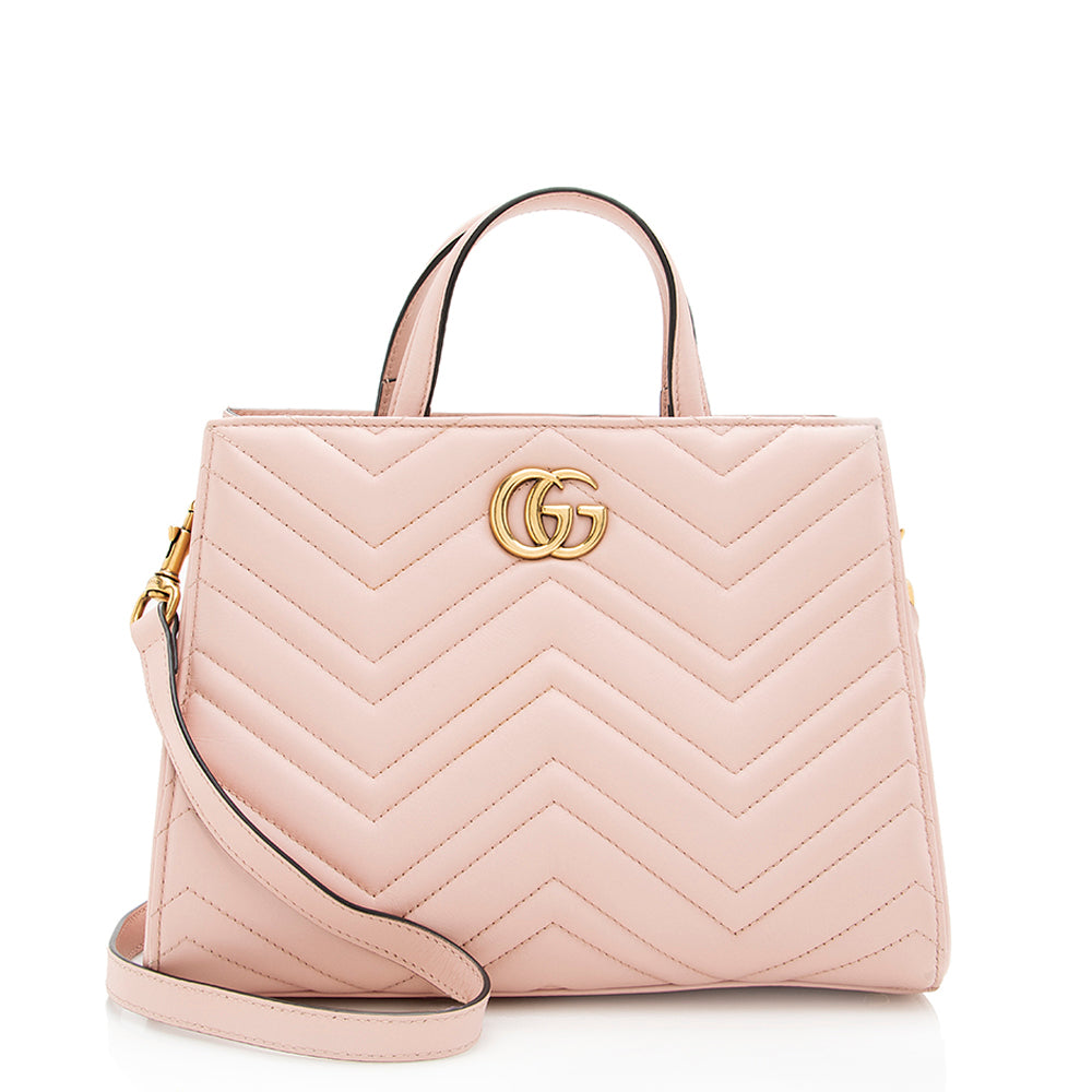 Gucci Matelasse Leather Gucci Marmont Top Handle Small Satchel (SHF-17786)