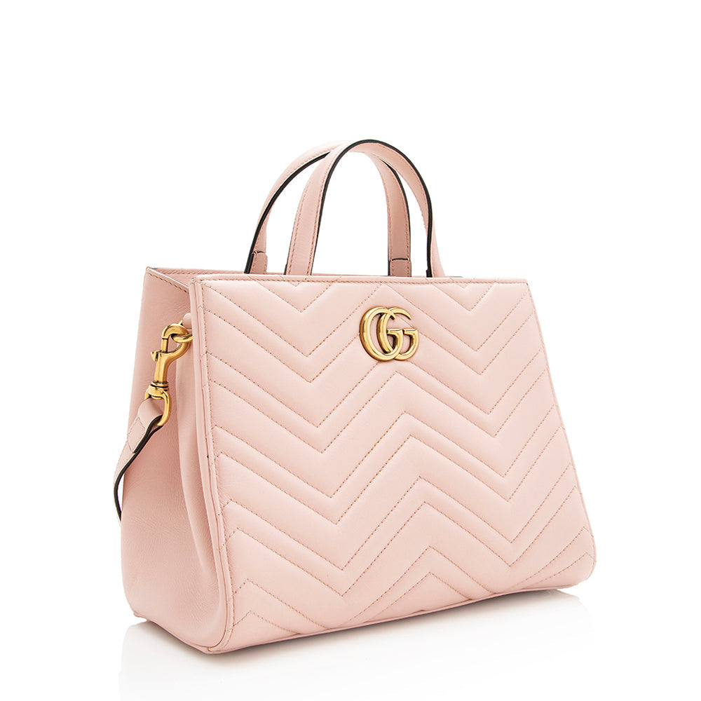 Gucci Matelasse Leather Gucci Marmont Top Handle Small Satchel (SHF-17786)