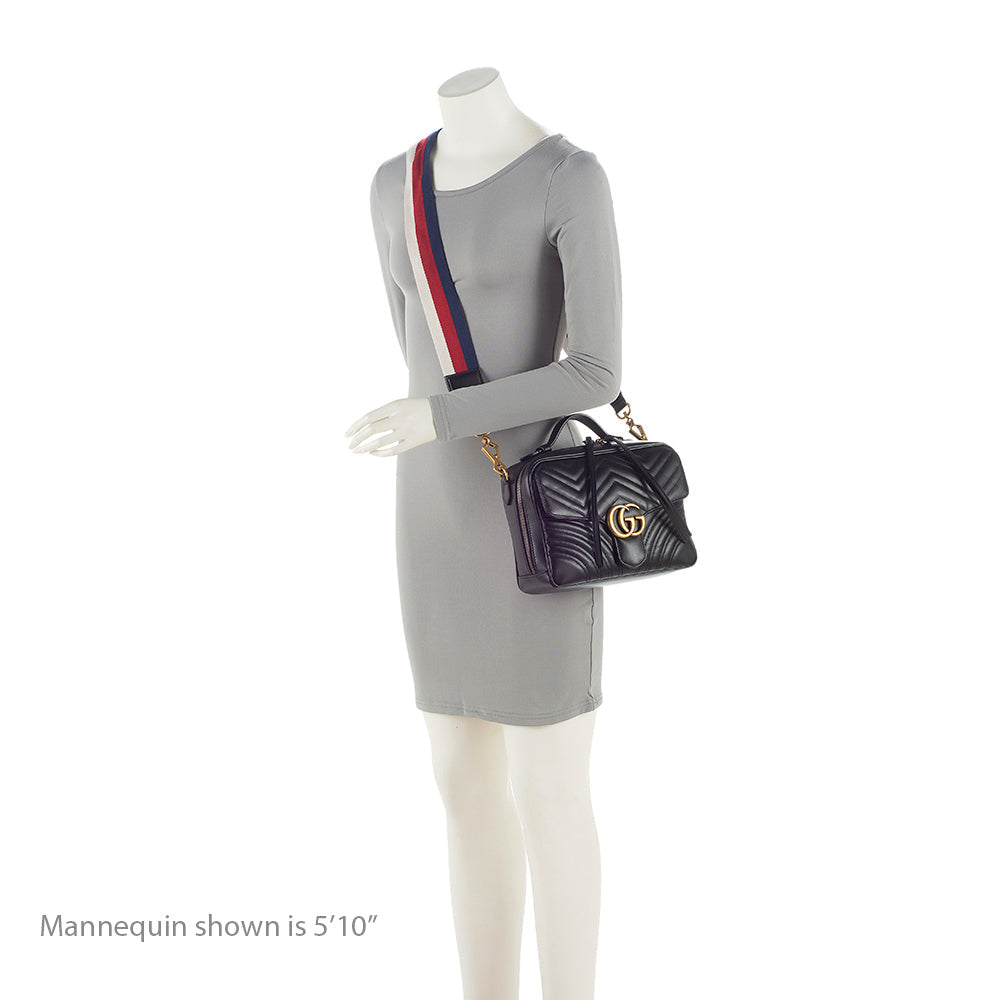 Gucci Matelasse Leather Gucci Marmont Top Handle Zip Around Small Shoulder Bag (SHF-21365)