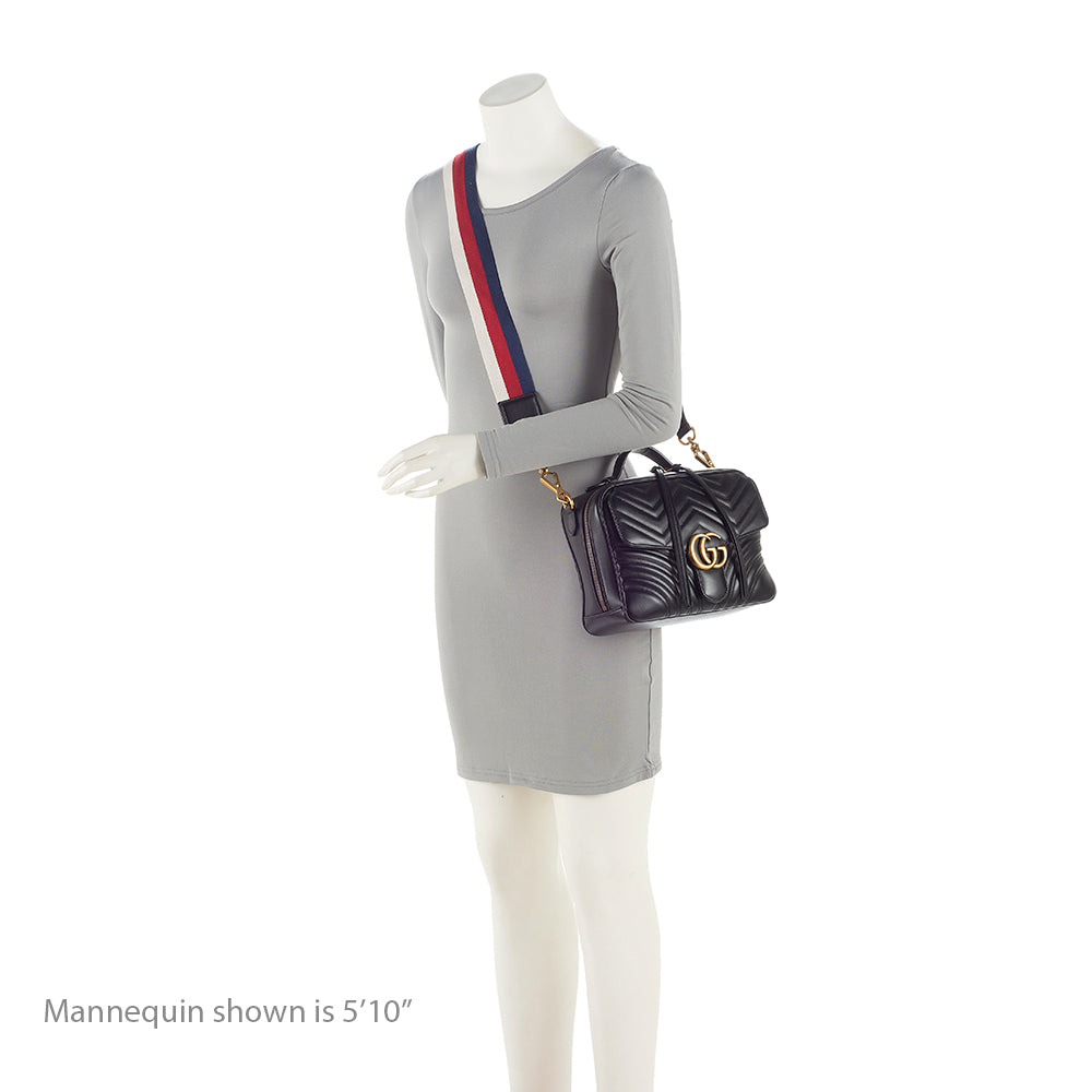 Gucci Matelasse Leather Gucci Marmont Top Handle Zip Around Small Shoulder Bag (SHF-21375)