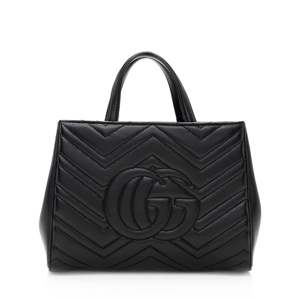 Gucci Matelasse Leather Gucci Marmont Top Handle Small Satchel (SHF-19560)
