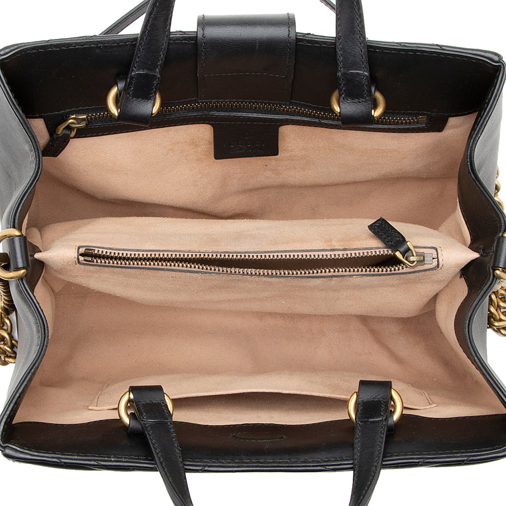 Gucci Matelasse Leather Gucci Marmont Top Handle Small Satchel (SHF-19560)