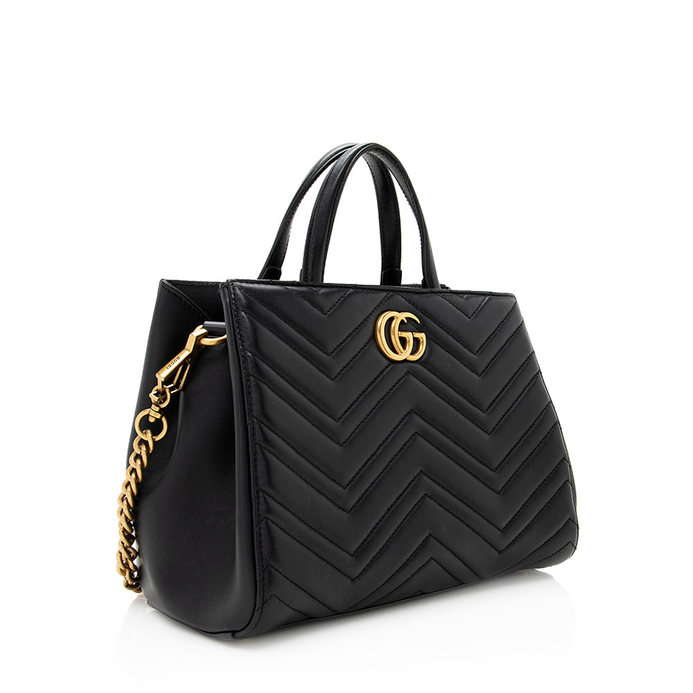 Gucci Matelasse Leather Gucci Marmont Top Handle Small Satchel (SHF-19560)