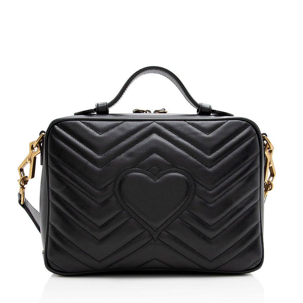 Gucci Matelasse Leather Gucci Marmont Top Handle Zip Around Small Shoulder Bag (SHF-21365)