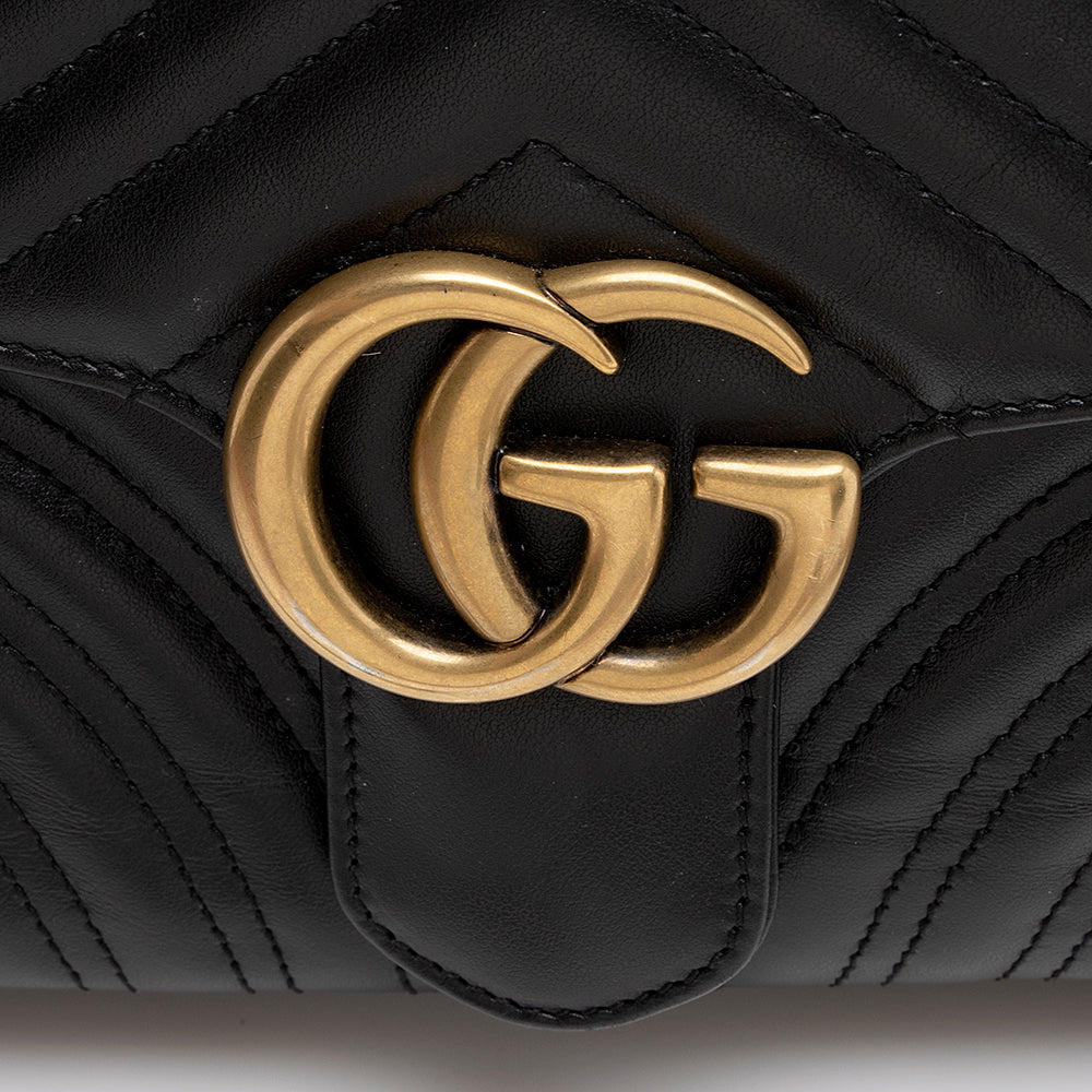 Gucci Matelasse Leather Gucci Marmont Top Handle Zip Around Small Shoulder Bag (SHF-21365)