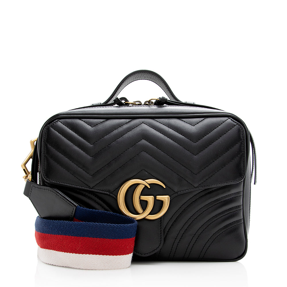 Gucci Matelasse Leather Gucci Marmont Top Handle Zip Around Small Shoulder Bag (SHF-21365)