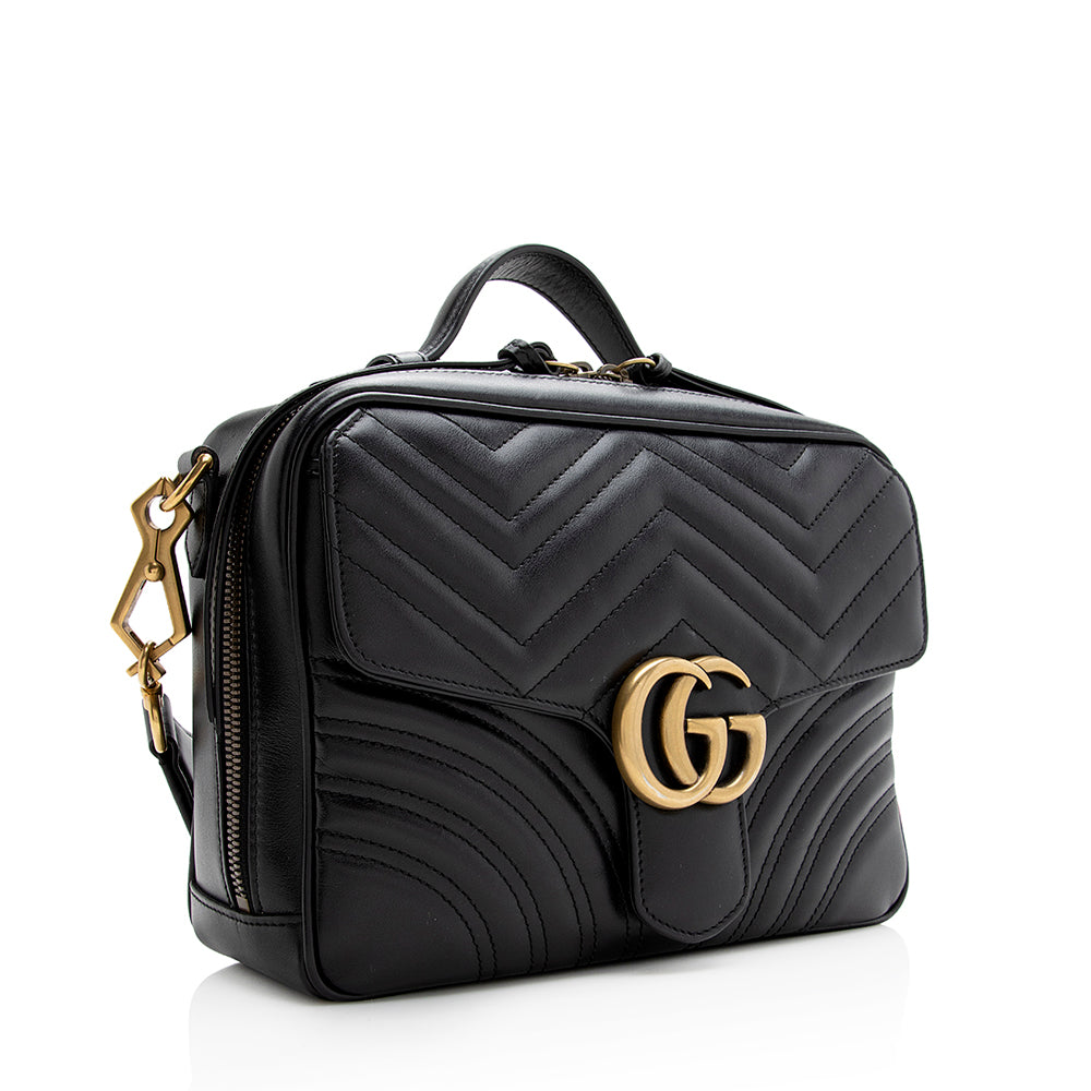 Gucci Matelasse Leather Gucci Marmont Top Handle Zip Around Small Shoulder Bag (SHF-21365)