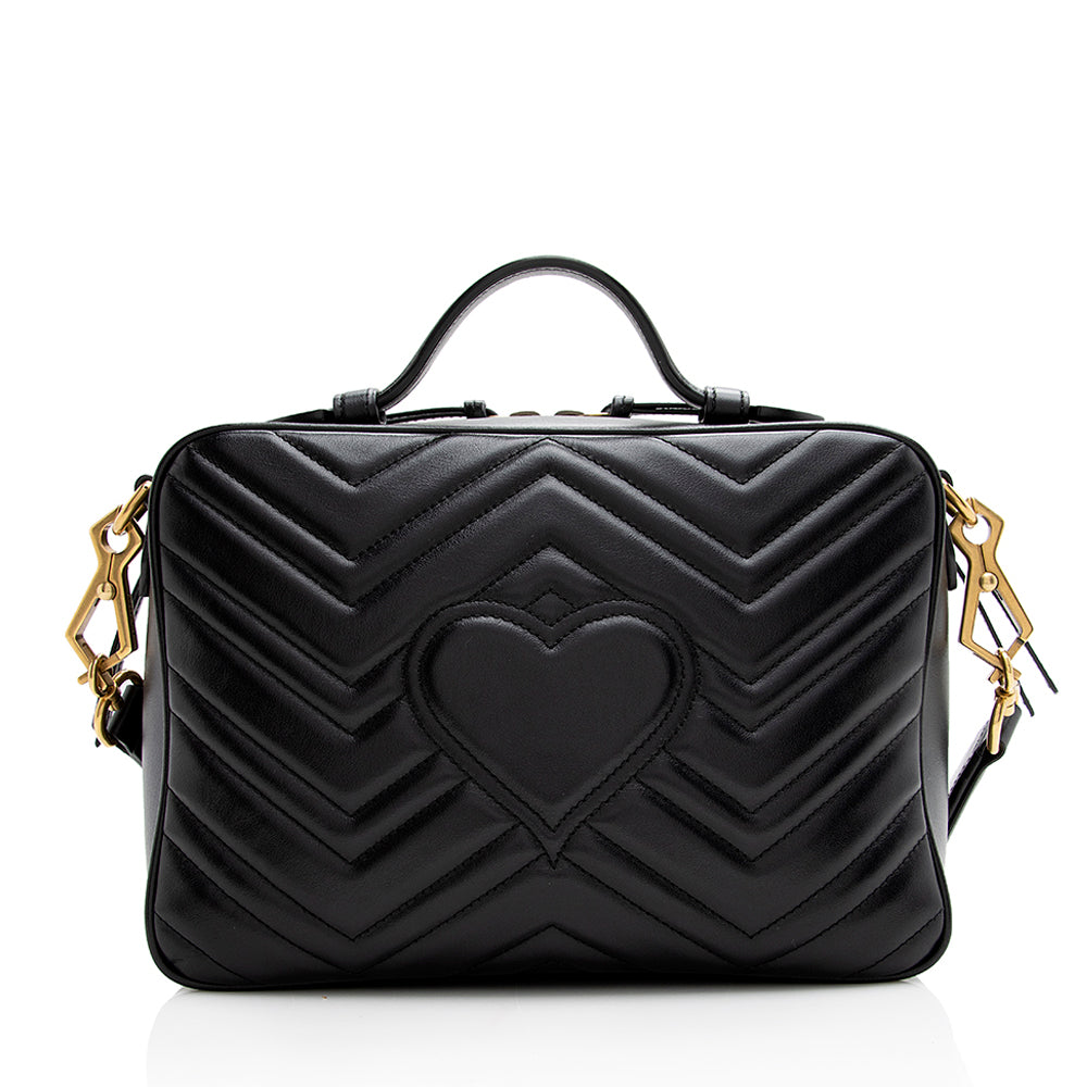 Gucci Matelasse Leather Gucci Marmont Top Handle Zip Around Small Shoulder Bag (SHF-21375)