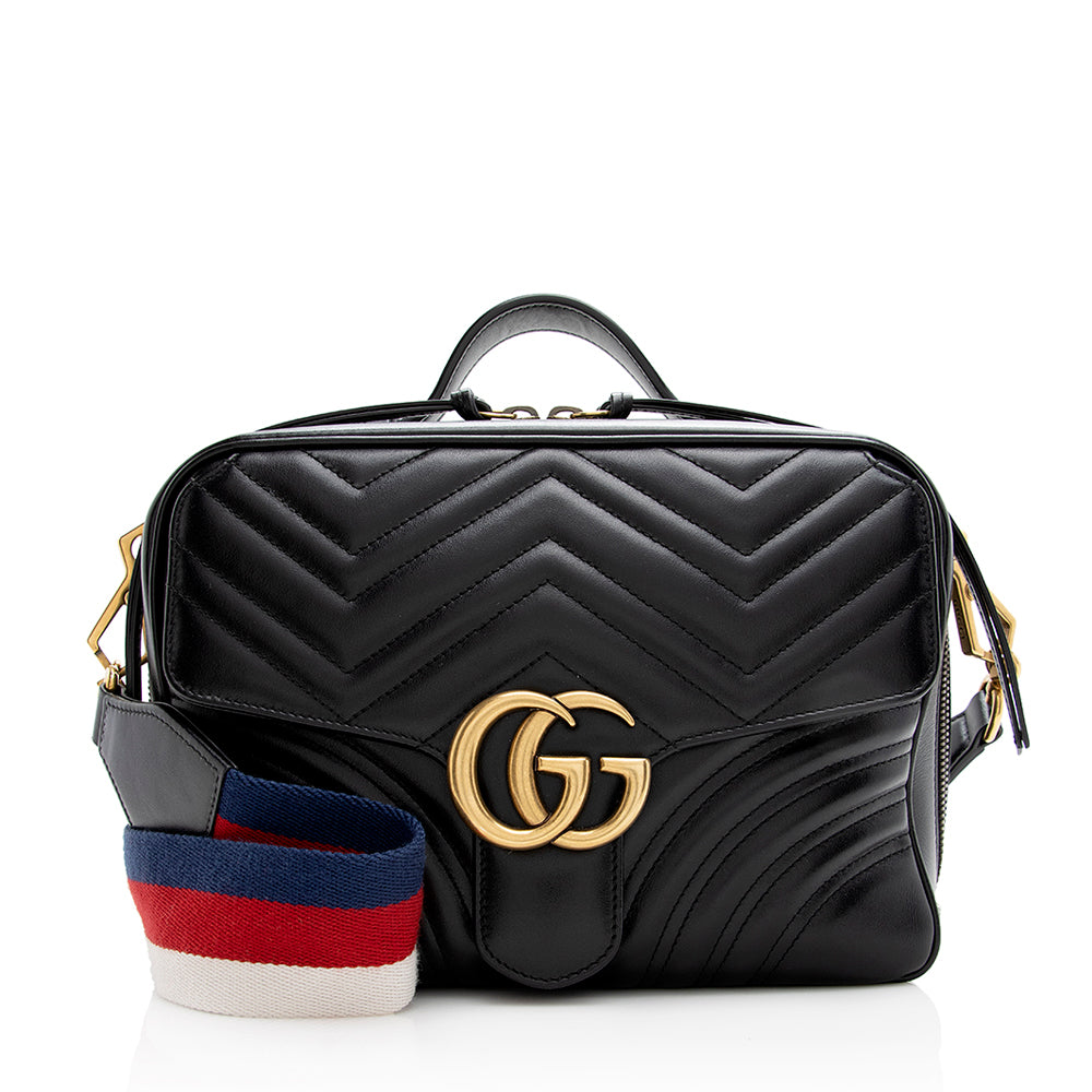 Gucci Matelasse Leather Gucci Marmont Top Handle Zip Around Small Shoulder Bag (SHF-21375)
