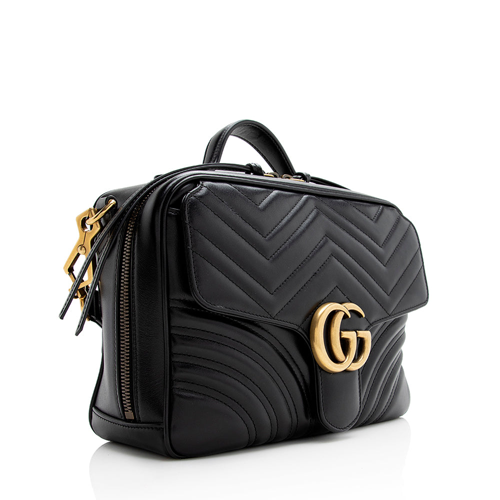 Gucci Matelasse Leather Gucci Marmont Top Handle Zip Around Small Shoulder Bag (SHF-21375)