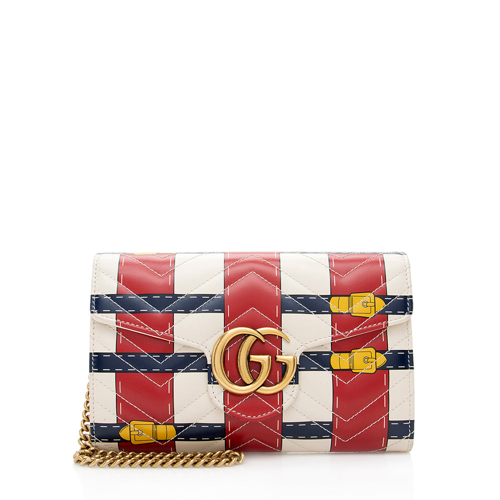 Gucci Matelasse Leather Gucci Marmont Trompe L'Oeil Wallet on Chain (SHF-18915)