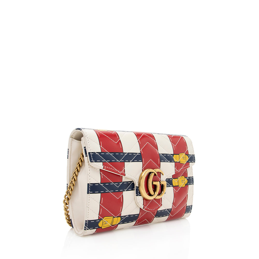 Gucci Matelasse Leather Gucci Marmont Trompe L'Oeil Wallet on Chain (SHF-18915)