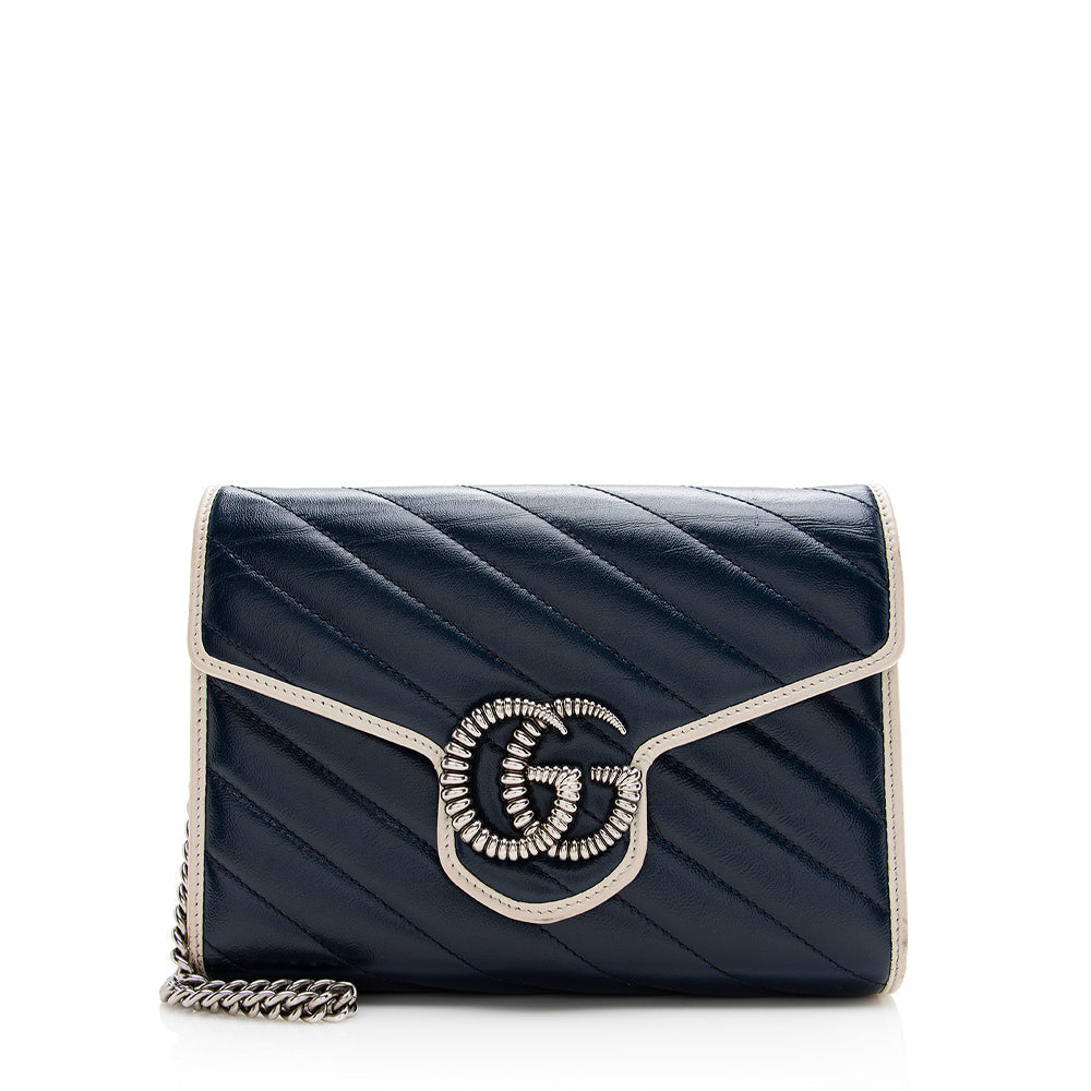 Gucci Matelasse Leather Torchon Gucci Marmont Mini Chain Bag (SHF-20671)