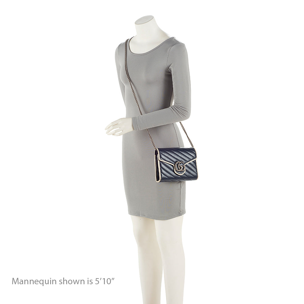 Gucci Matelasse Leather Torchon Gucci Marmont Mini Chain Bag (SHF-20671)