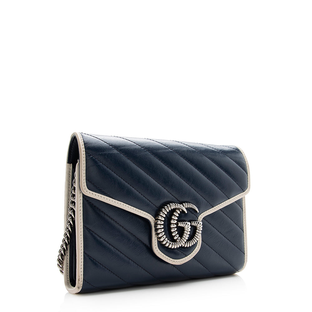 Gucci Matelasse Leather Torchon Gucci Marmont Mini Chain Bag (SHF-20671)
