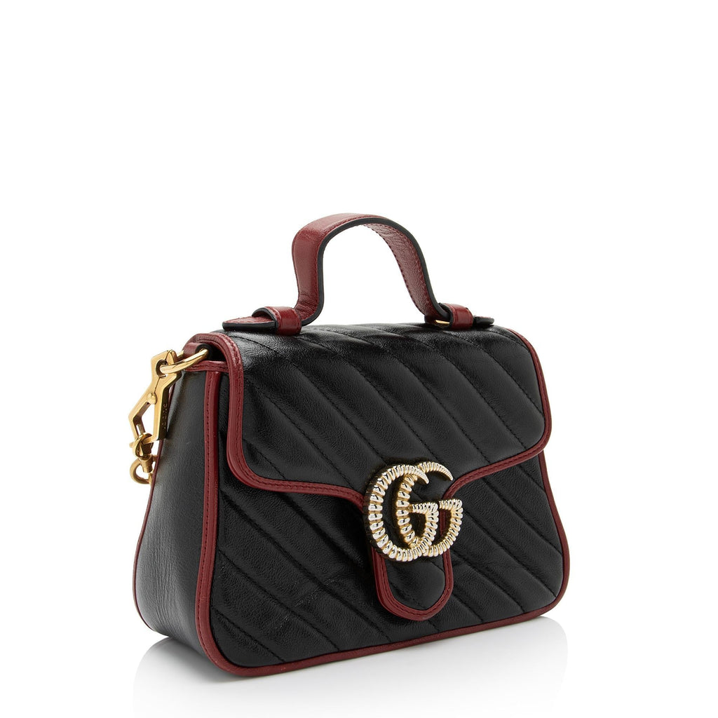 Gucci Matelasse Leather Torchon GG Marmont Mini Top Handle Bag (SHF-bIyeeK)