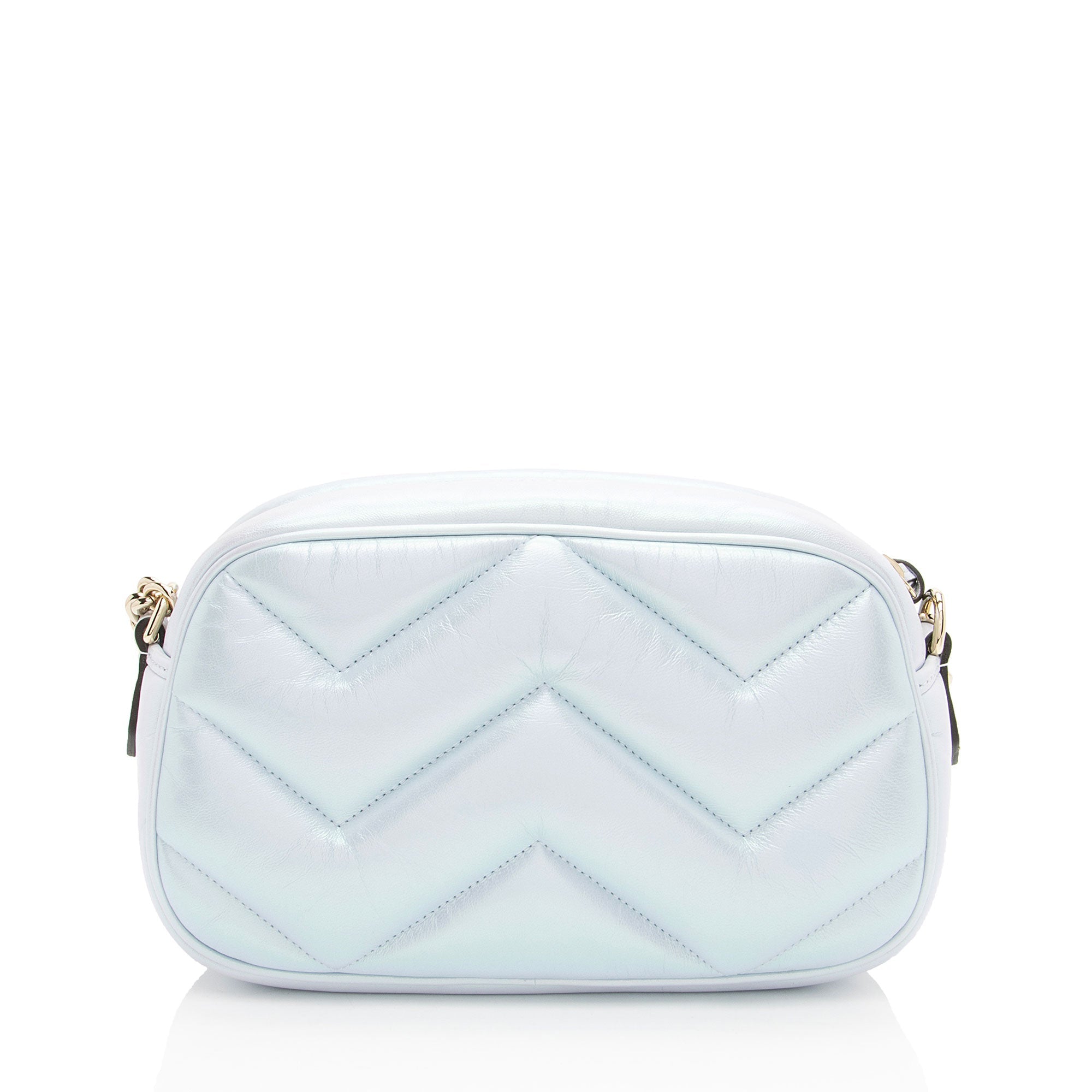Gucci Matelasse Padded IridescLBt Leather GG Marmont Small Camera Bag