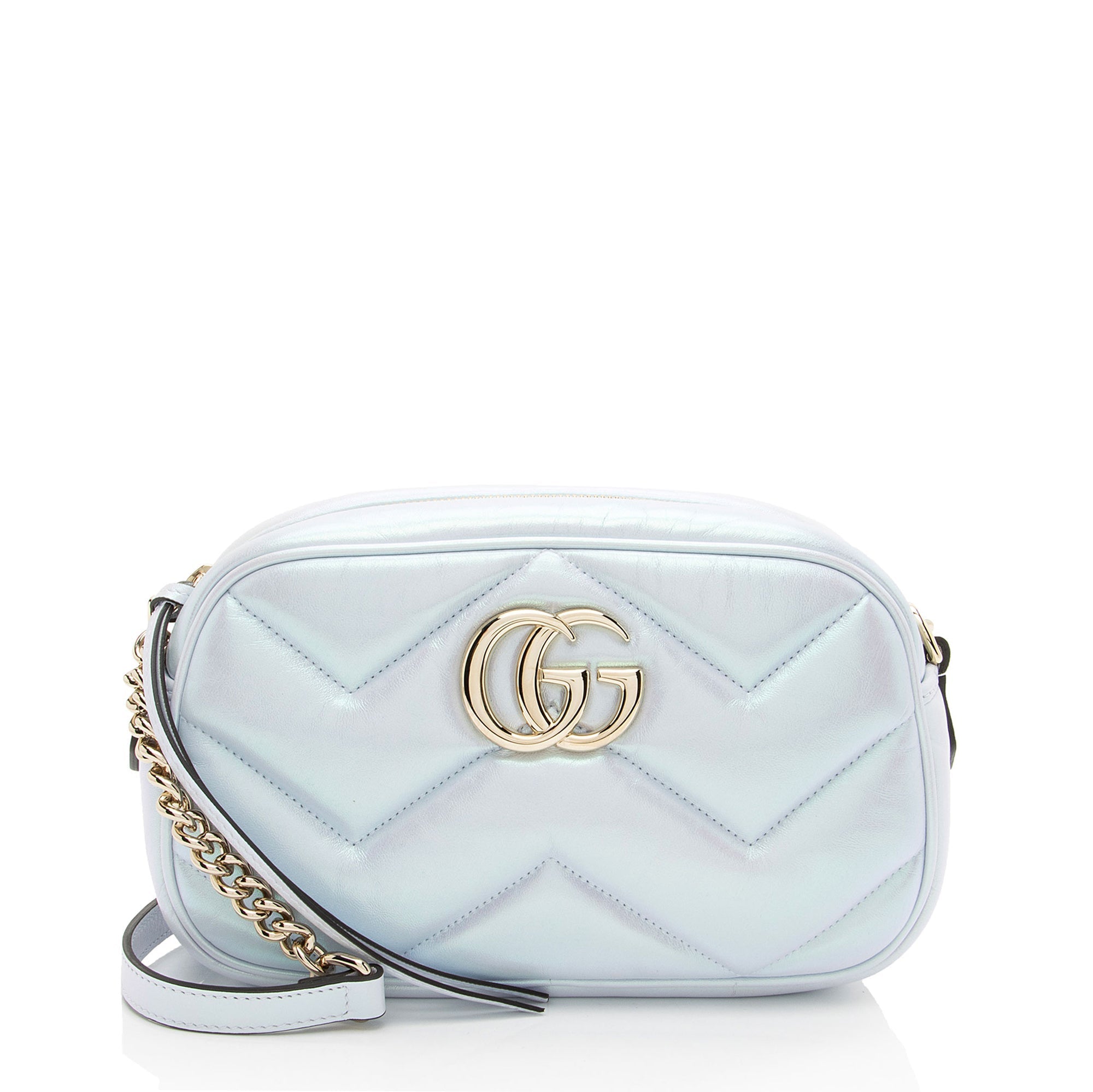 Gucci Matelasse Padded IridescLBt Leather GG Marmont Small Camera Bag