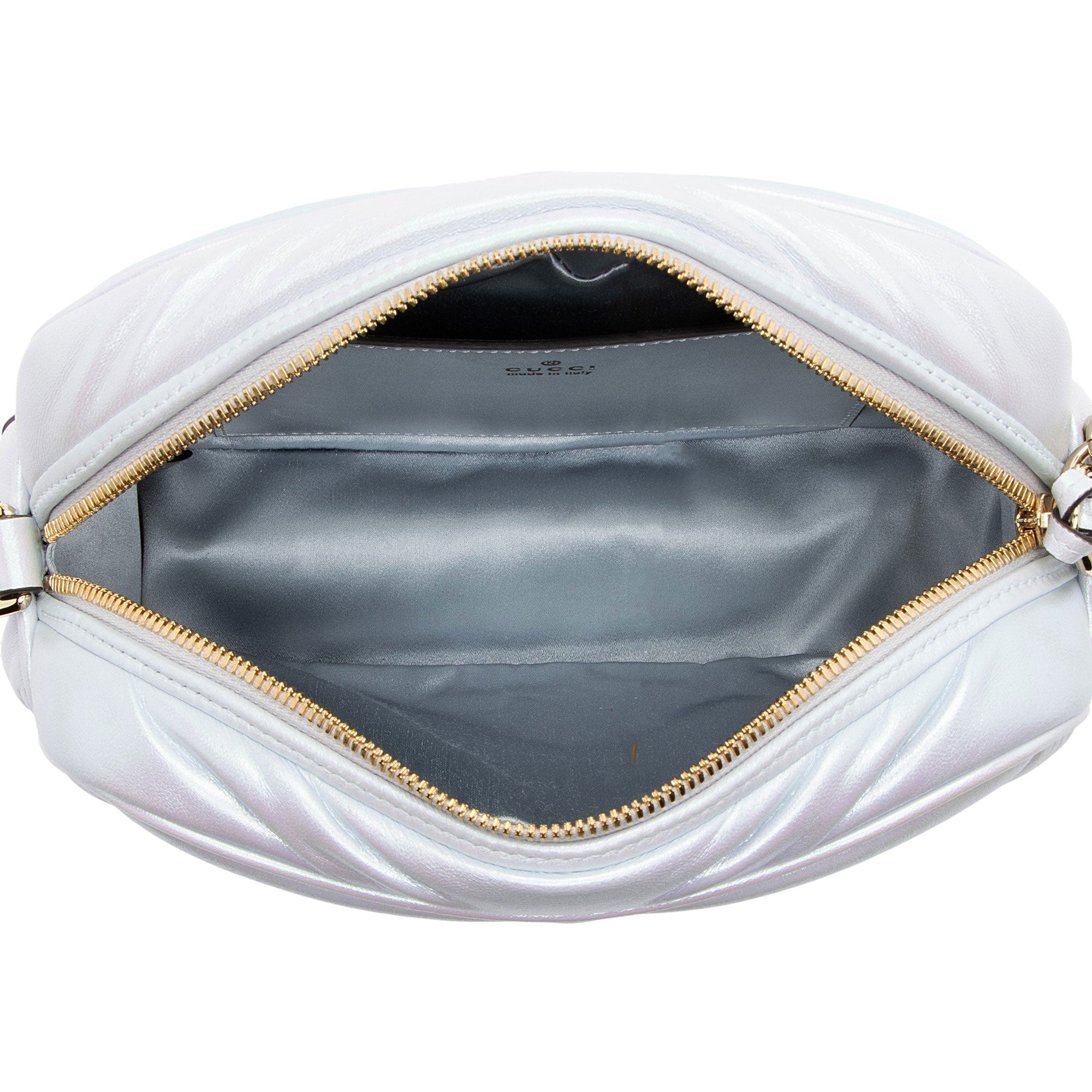 Gucci Matelasse Padded IridescLBt Leather GG Marmont Small Camera Bag