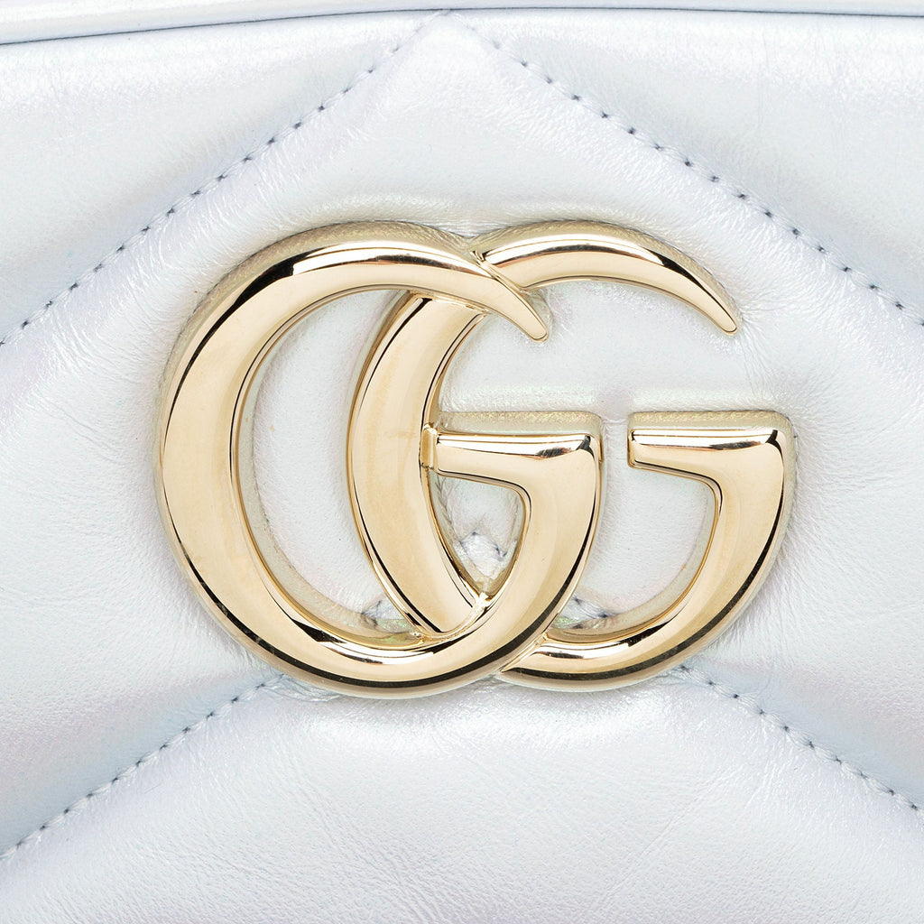 Gucci Matelasse Padded IridescLBt Leather GG Marmont Small Camera Bag